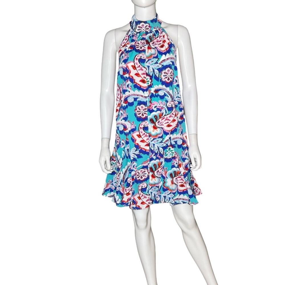 Sam Edelman Women's Oversized Paisley Print Halter Dress Blue Multi Sz 12 NWT - Picture 3 of 10